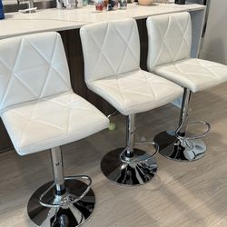 Set of 3 Modern Adjustable White Bar Stools (Chrome Base)