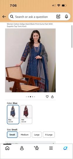 Women Cotton Indigo Hand Block Print Kurta Set