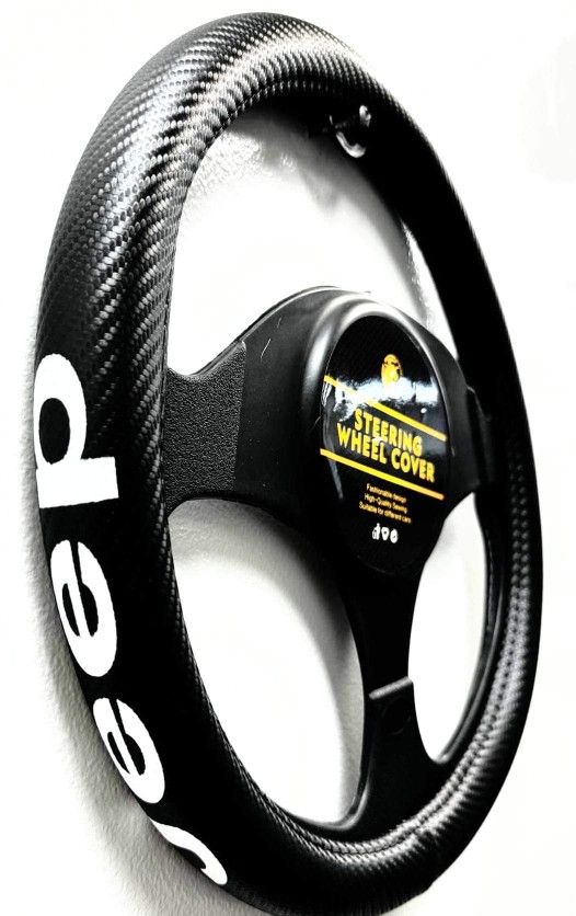 STEERING WHEEL COVER WITH LOGO (JEEP) - MICROFIBER & PU LEATHER.