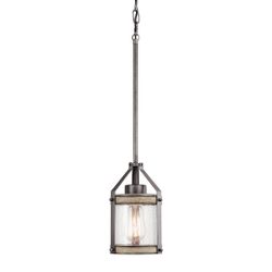 New Kichler Barrington 1 Light Pendant Fixture in Anvil Iron & Antique Grey w/Seeded Glass Shade