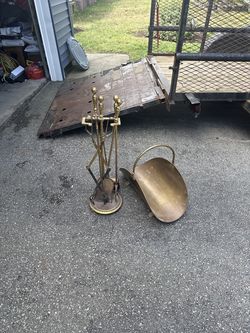 Brass Fireplace tool set and bucket