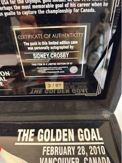 Sydney Crosby The Golden Goal Autographed
