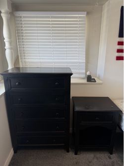 Solid Wood Black 5-Drawer Dresser + Matching Nightstand