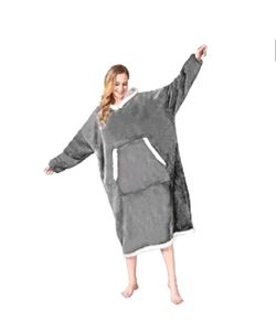Bedsure Oversized Blanket Hoodie Wearable Blanket Sweatshirt for Women Men - Light Gray Hoodie Blanket Hooded Blanket with Sleeves and Pocket, Super W
