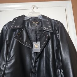White Mark Black Faux Leather Bike Jacket 