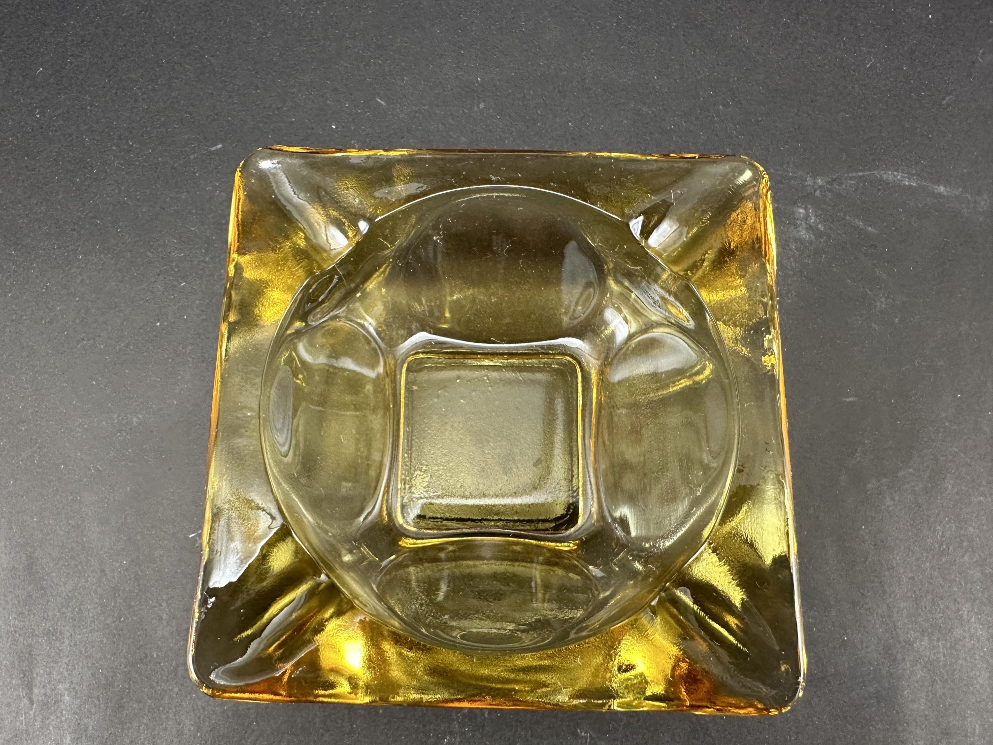 Vintage 1950's Square Yellow Amber 3 1/2" Glass  Cigarette Individual Ashtray 