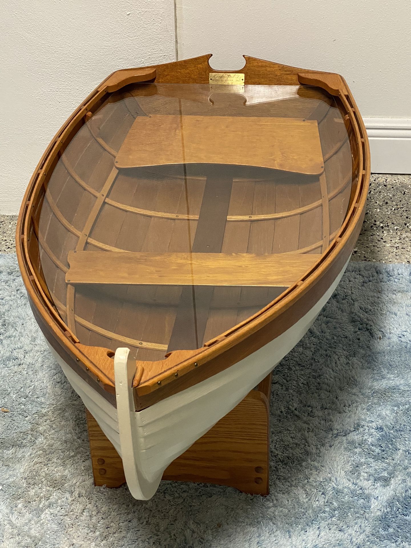 Wood-N-Stuff Vintage Handmade Nautical Row Boat Glass Coffee Table