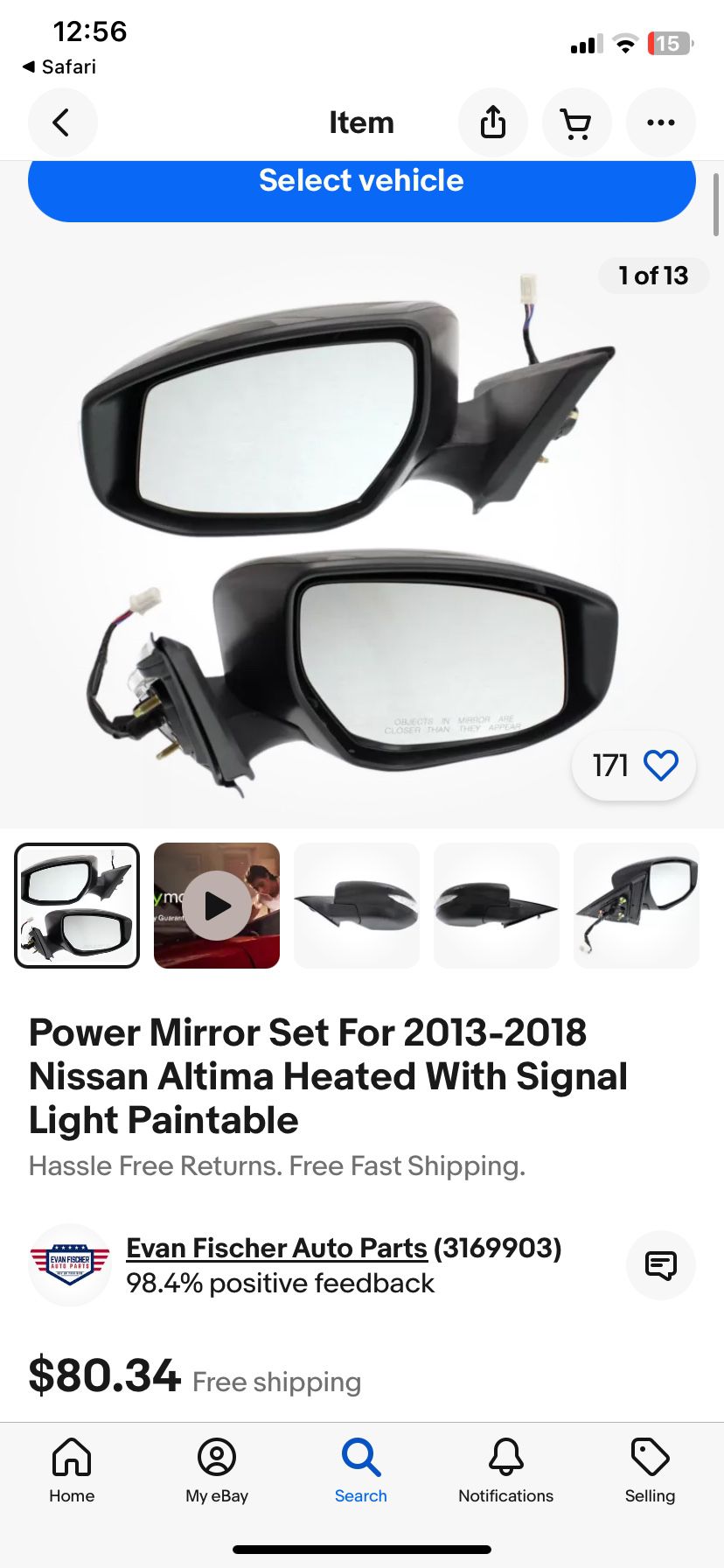 2105 Nissan Altima Heated Side Mirrors W/blinkers 