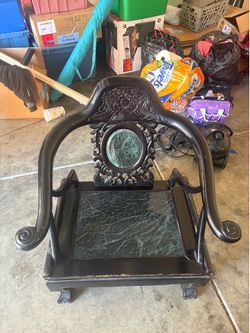 Vintage Chinese dragon chair/throne chair - heavy wood & stone inserts