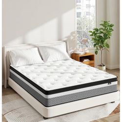 King Size Mattress, 12 Inch Hybrid Mattress in A Box, Memory Foam & Individually Pocket Spring for Pain Relief, Medium Firm King Mattresses