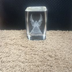 3D Crystal Laser Engraved Praying Angel Cube Paperweight Hologram