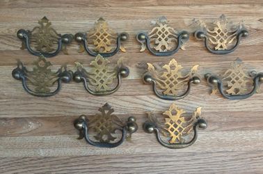 10 Antique Brass Drawer Pulls