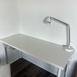 White Desk with Drawer & Cord Organizer