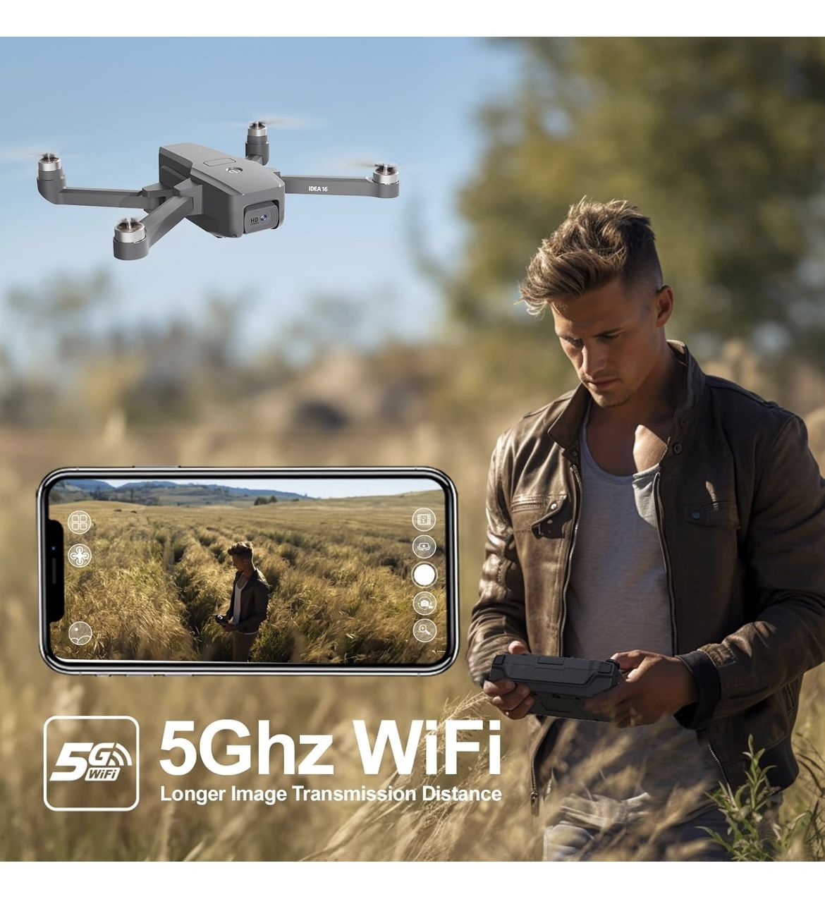 Brushless Motor Drone with 1080p Camera for Adults 5G Wifi Adjustable Lens One Touch Takeoff/Landing Altitude Hold Mini Foldable Drone with 2 Batterie