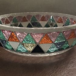 Mini Mosaic Crackle Glass Raised Yankee Candle Co. Pillar Candle Holder 7” D