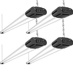 4 Pack Linkable LED Utility Shop Light, 4400 LM, Super Bright 6500K Cool Daylight, 4 FT, 48 Inch Integrated Fixture for Garage, 40W Equivalent 250W, S