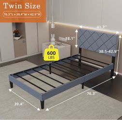 Twin Size Platform Bed Frame with Upholstered Headboard
