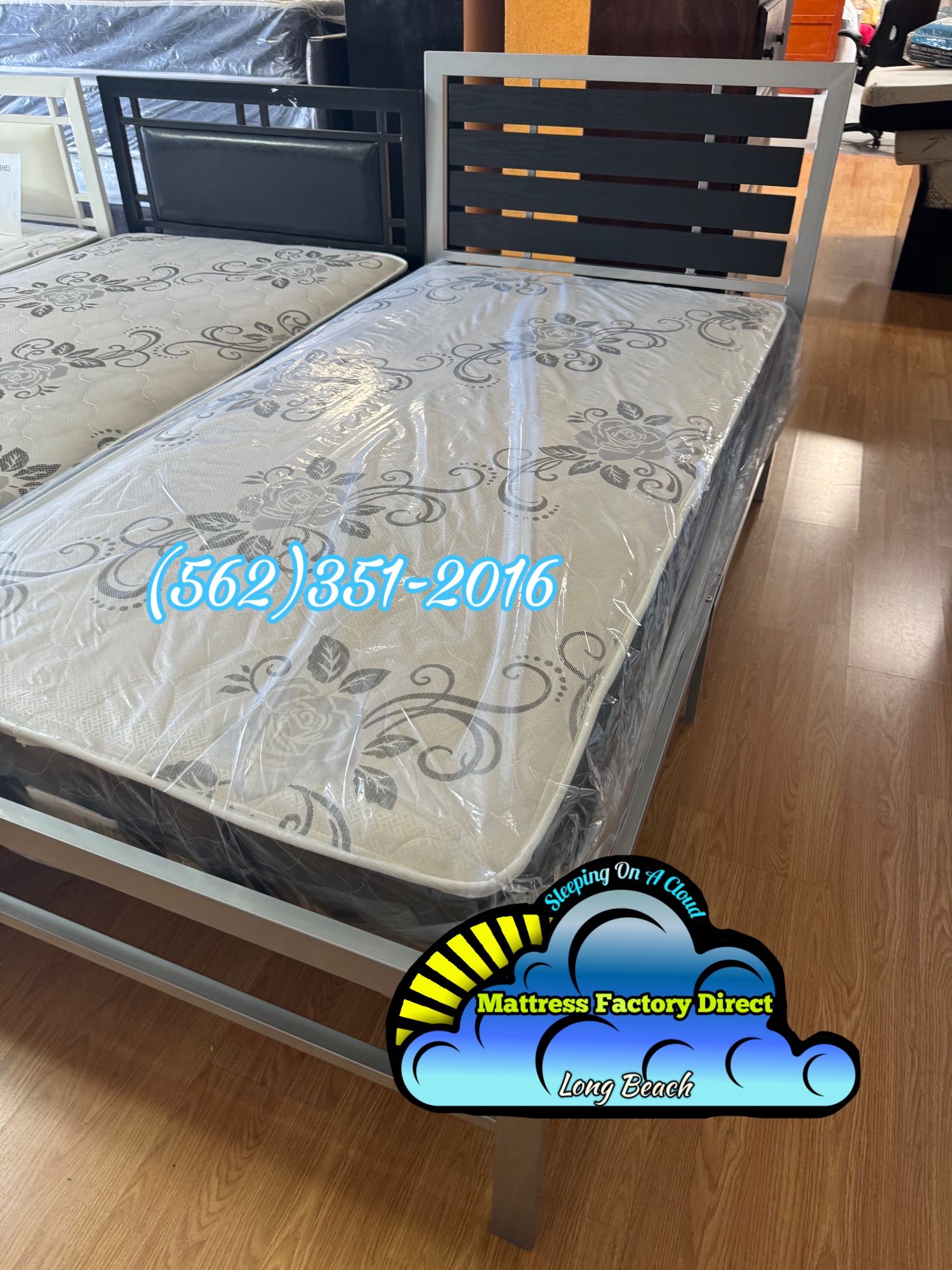 Twin Metal Bed Frame with Mattress Colchon