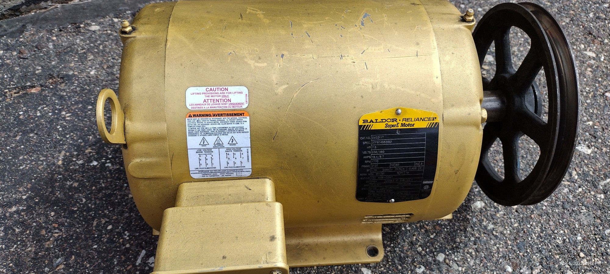 Baldor Motor. 230v/460v 7.5hp 1770 Rpm