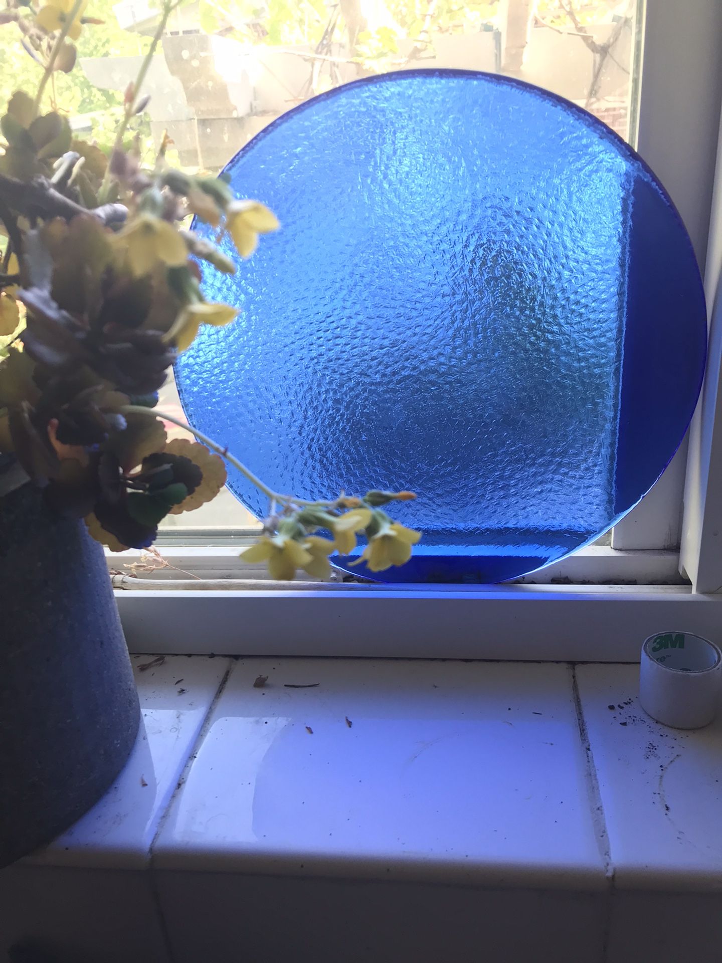 Four Clear Blue Plates Vintage New Approximately 8 1/2”