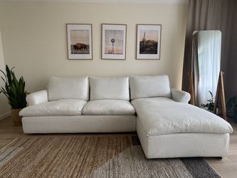 Pottery Barn Newport Sectional Sofa – Ivory Basketweave, Down Cushions, Chaise – $1,095