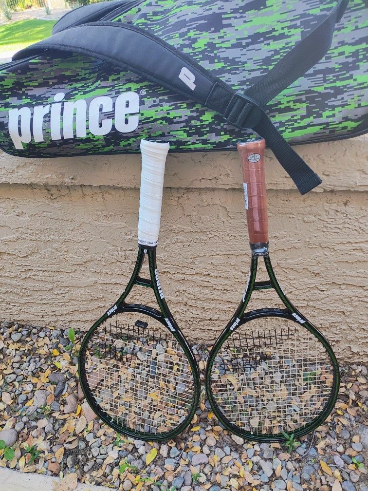 2 Prince OG Graphite 107" Brand New W/Babalot VS Gut And  Prince Tour Bag