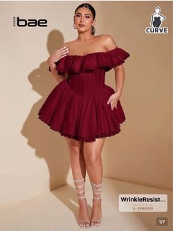 Burgundy Ruffle Off-Shoulder Mini Dress
