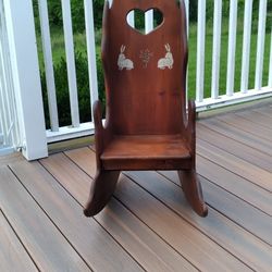 Vintage Handpainted Solid Wood Children's Rocking Chair