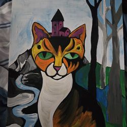 11x15 Cat Abstract Painting On Paper 