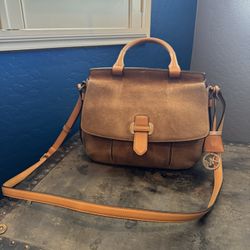 Michael Kors Romy Large Brown Suede Leather Messenger Saddle Crossbody Bag