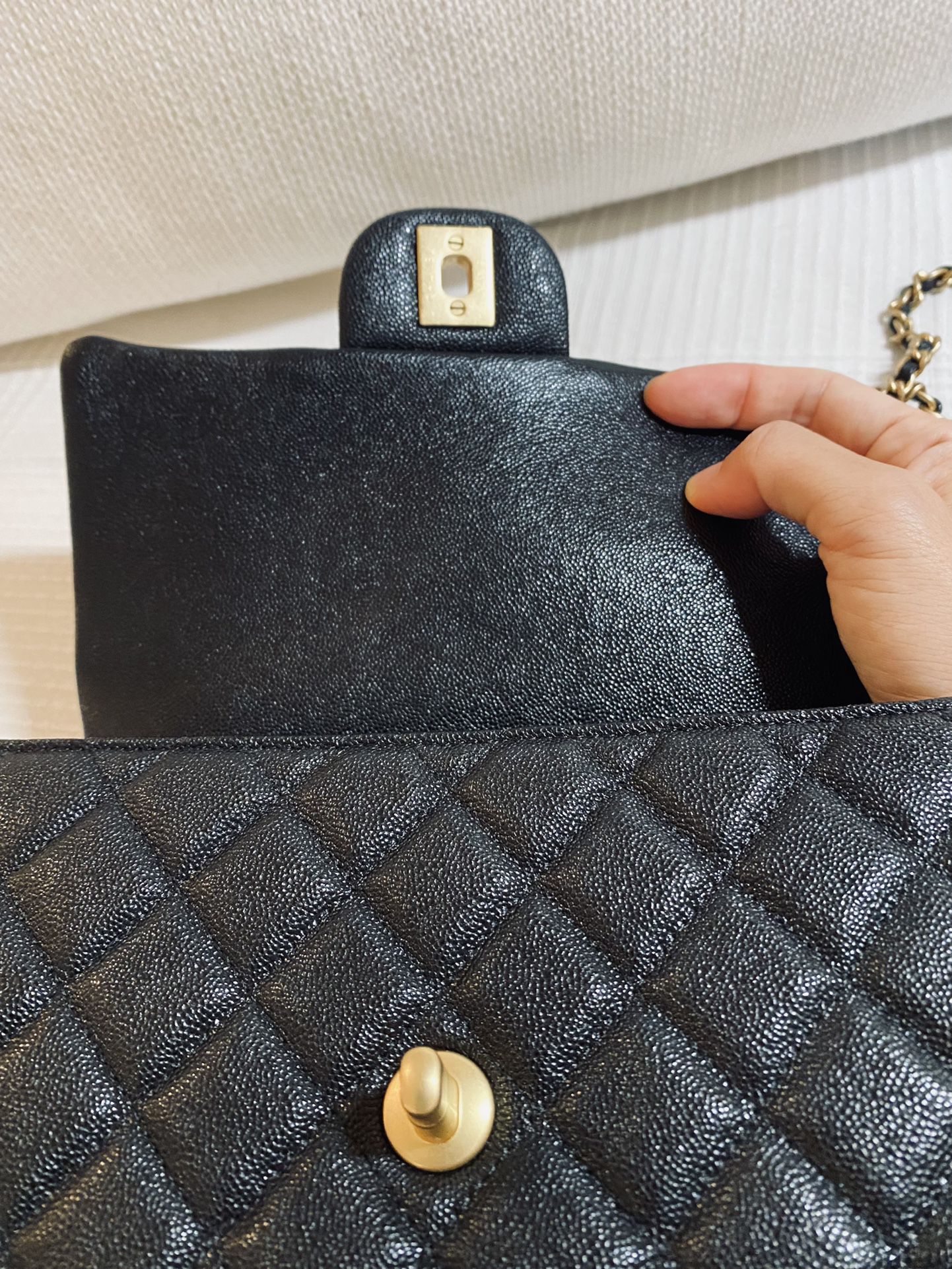 Chanel Mini Flap Top Handle Black Caviar Leather 21S for Sale in