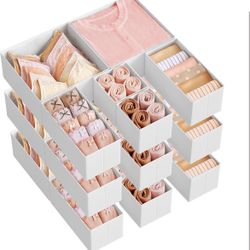 Drawer Organizers, Dresser Divider Organizers, Set of 15, Foldable Fabric Storage Boxes for Socks, Underwear, Bras, Ties, Scarves, Cloud White URDZ006