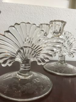 2 lite Candle Holders Crystal Glass Vintage