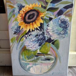 14x16” Original Floral Acrylic Painting On Canvas 