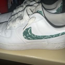 Nike Air Force 1 Low White Green Paisley Sz10 Offer Me