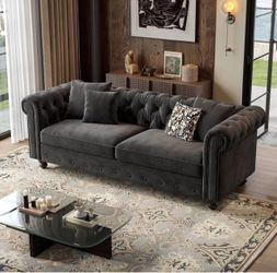 82 Inch Chesterfield Sofa, 23 Inch Deep Seat Velvet Couch for Living Room, Button Tufted Couch with