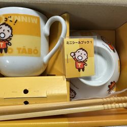 Sanrio Minna No Tabo Minature mug Cup & rice bowls & Chopsticks Made in Japan 