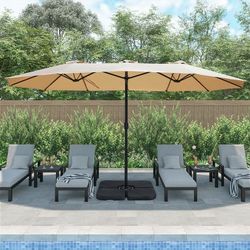 15x9 ft. Large Double Sided Rectangular Patio Market Umbrella with Crank Lift - Heavy Duty Steel Sun Shade for Pool, Deck, Backyard, Navy