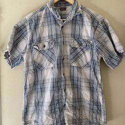 Great Northwest Clothing Beige Green Plaid Short Sleeve Button Down Shirt Mens M