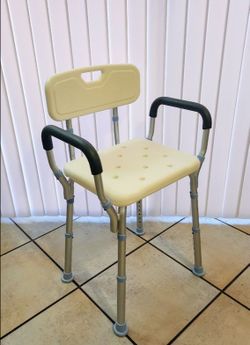 ❄White Shower Chair Seat with Padded Armrests and Back (OasisSpace)