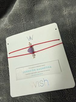 Wish Magnetic Connection Red Cord Bracelet Set with Purple Heart