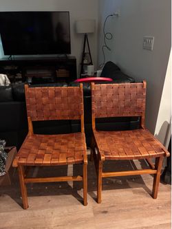 2 Wood and Leather Chairs