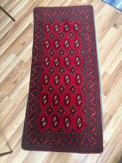 Vintage Red Bokhara Style Oriental Runner Rug – Beautiful Geometric Design
