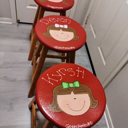 GreenApples hand crafted and painted wood bar stools set of 3 pls read description