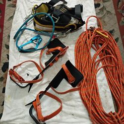 Spikes , Harness, Ascender And 98 Feet Of Climbing Rope
