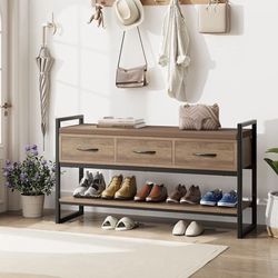 Shoe Bench With Cushion & Fabric Drawers HOS-MW-054 (We Have Multiple Available - Price Is Per)