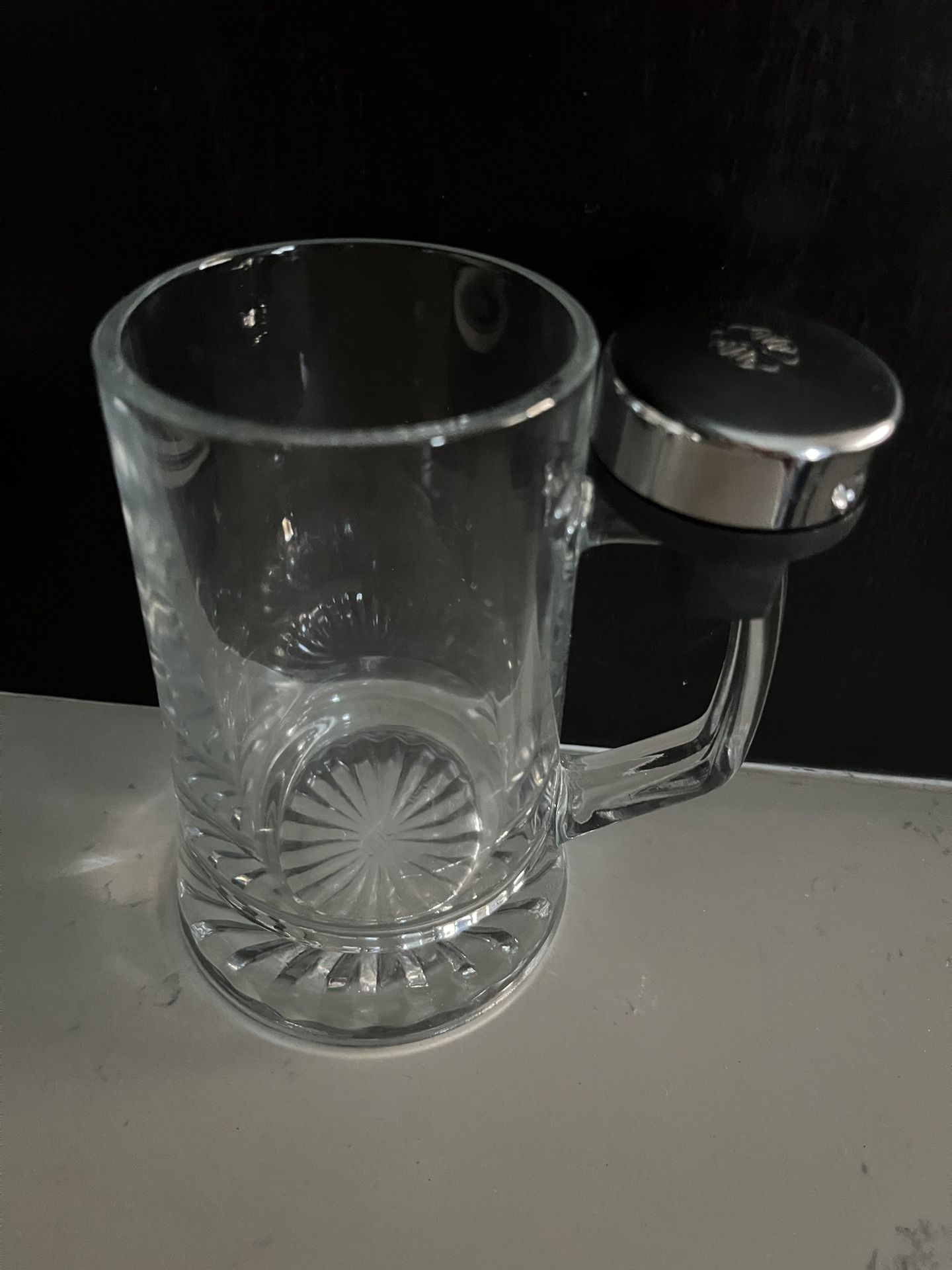 Vintage Glass Beer Mug With Bell To Ring For Refills - New
