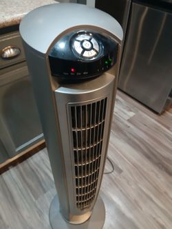 Silver Tower Fan with Timer and Speed Controls