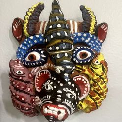 Mexican Folk Art Clay Mask - Diablo Devil Figure - 8" x 7" - 2 Pounds