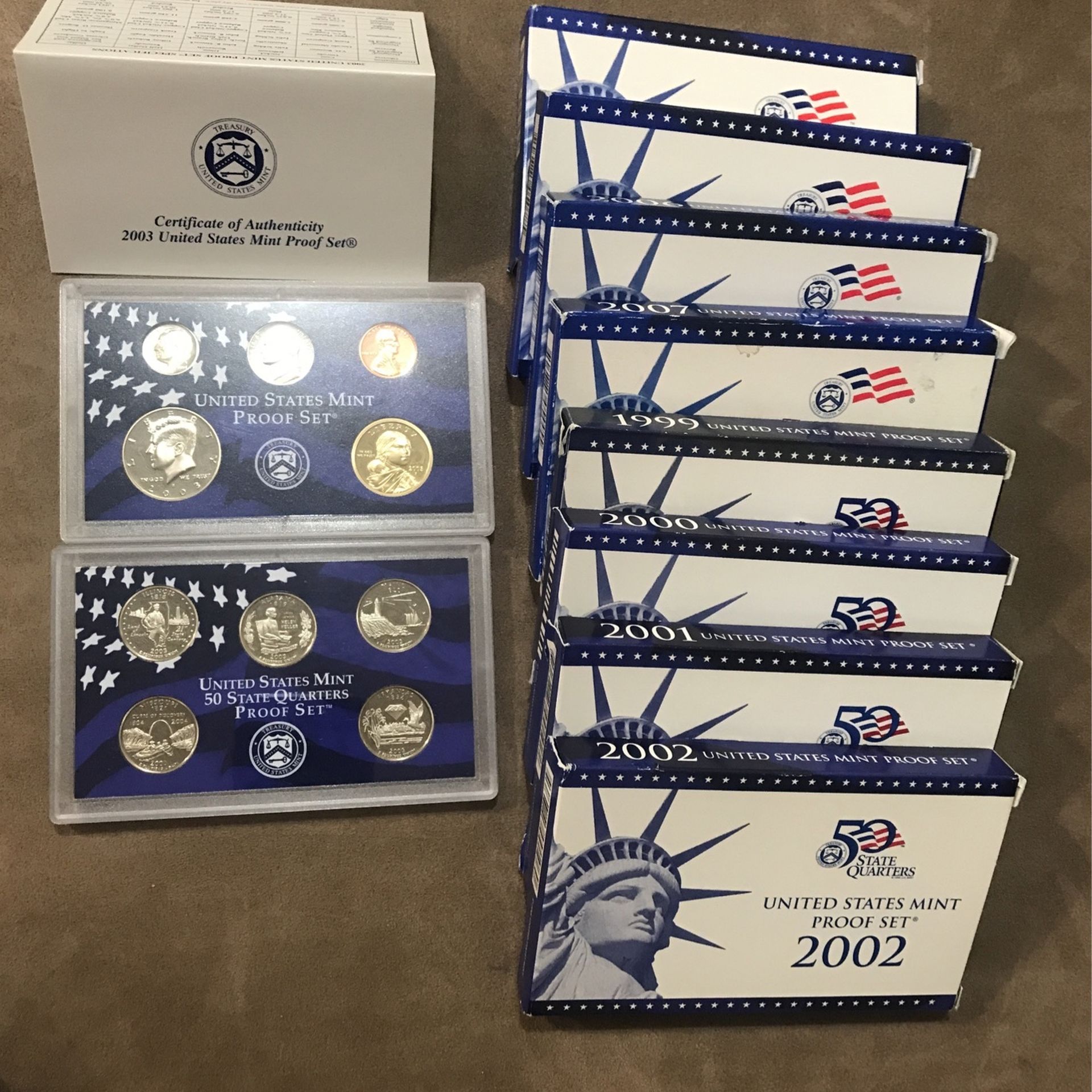 US mint proof set 1999 to  2007